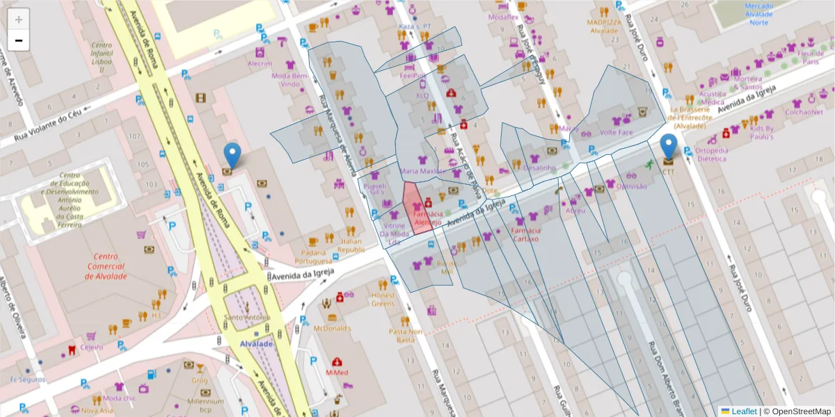 Mapa detalhado do código postal 1700-237 São João de Brito com limites, códigos postais vizinhos e agências dos correios