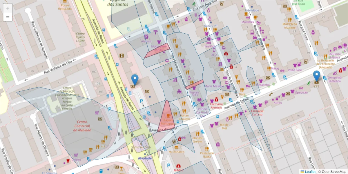 Mapa detalhado do código postal 1700-238 com limites, códigos postais vizinhos e agências dos correios