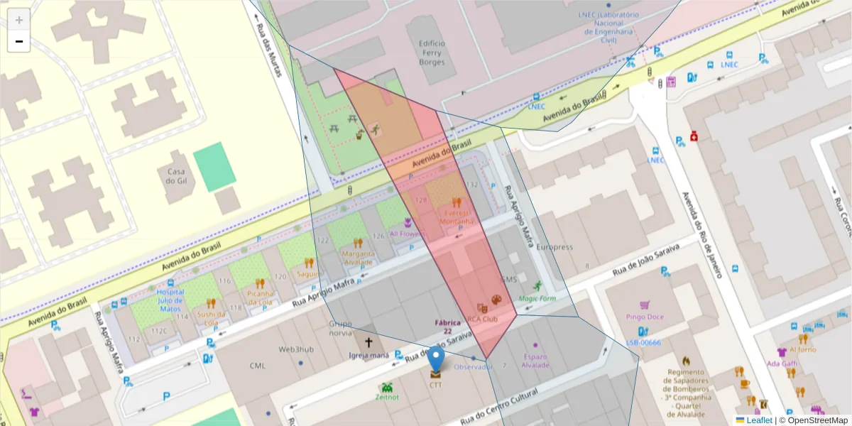 Mapa detalhado do código postal 1700-249 com limites, códigos postais vizinhos e agências dos correios