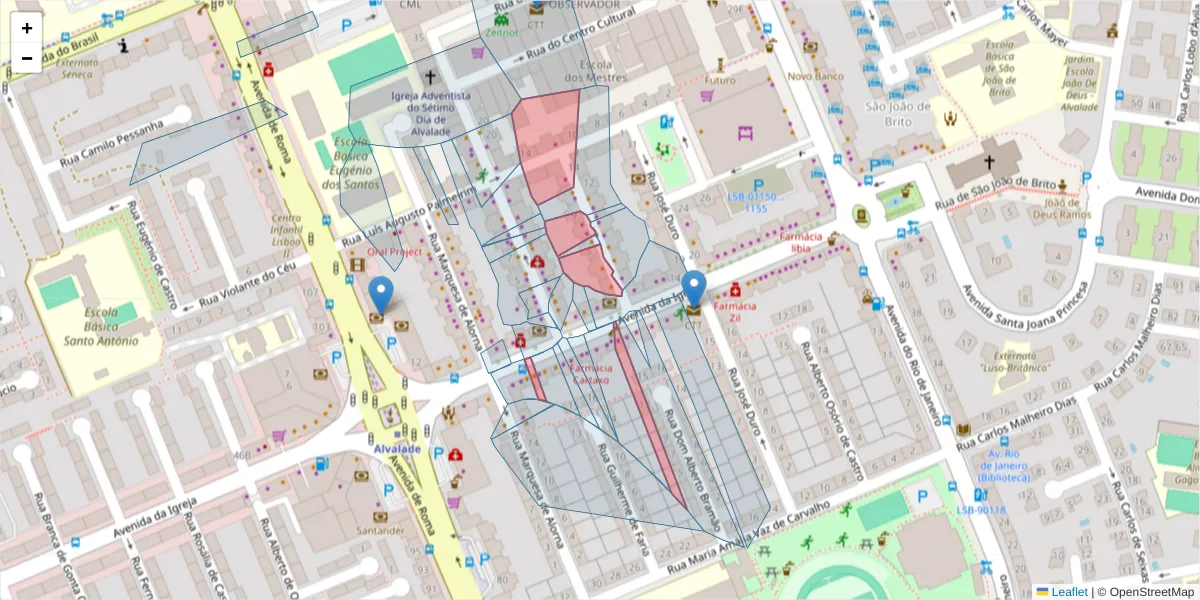 Mapa detalhado do código postal 1700-266 com limites, códigos postais vizinhos e agências dos correios