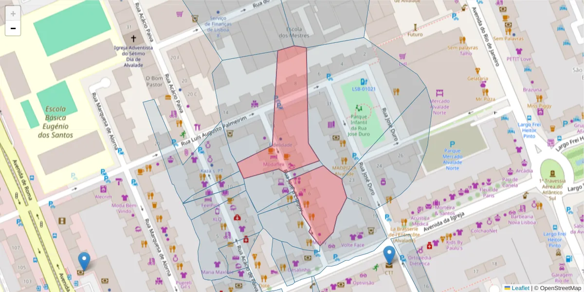 Mapa detalhado do código postal 1700-267 com limites, códigos postais vizinhos e agências dos correios