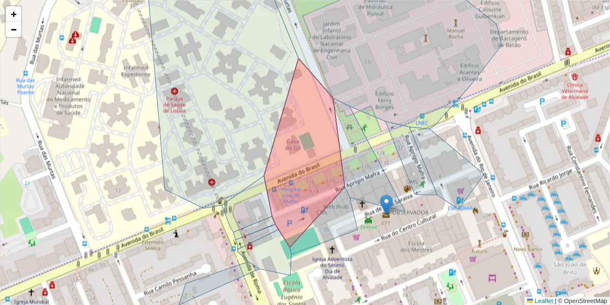 Mapa detalhado do código postal 1700-272 com limites, códigos postais vizinhos e agências dos correios