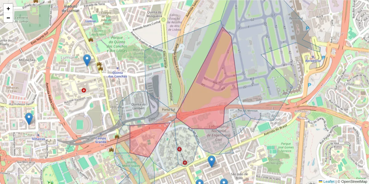 Mapa detalhado do código postal 1700-284 com limites, códigos postais vizinhos e agências dos correios