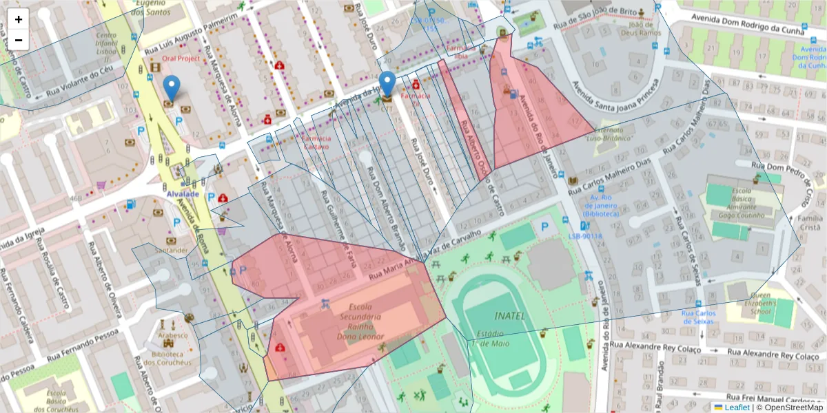 Mapa detalhado do código postal 1700-330 com limites, códigos postais vizinhos e agências dos correios