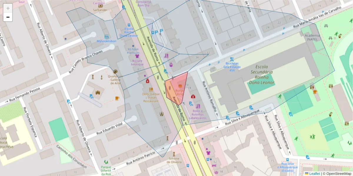 Mapa detalhado do código postal 1700-333 com limites, códigos postais vizinhos e agências dos correios
