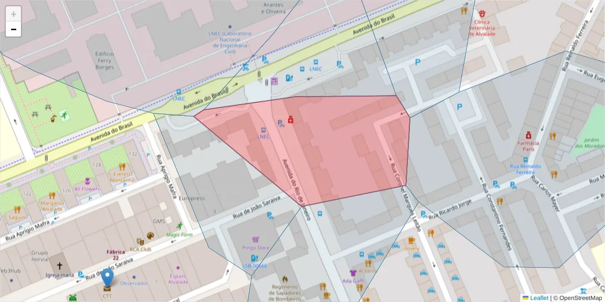 Mapa detalhado do código postal 1700-338 São João de Brito com limites, códigos postais vizinhos e agências dos correios