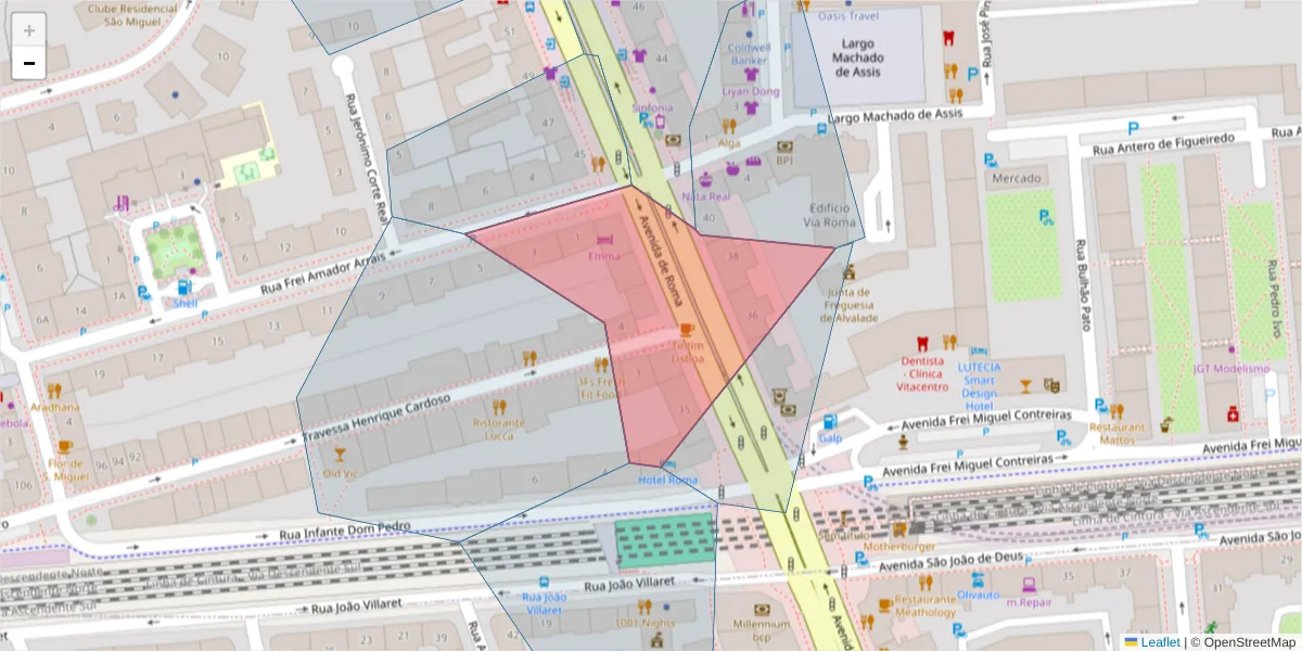 Mapa detalhado do código postal 1700-341 com limites, códigos postais vizinhos e agências dos correios