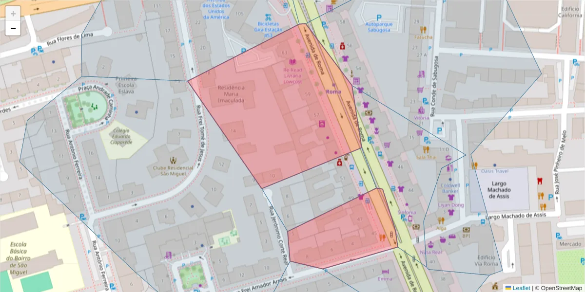 Mapa detalhado do código postal 1700-342 com limites, códigos postais vizinhos e agências dos correios
