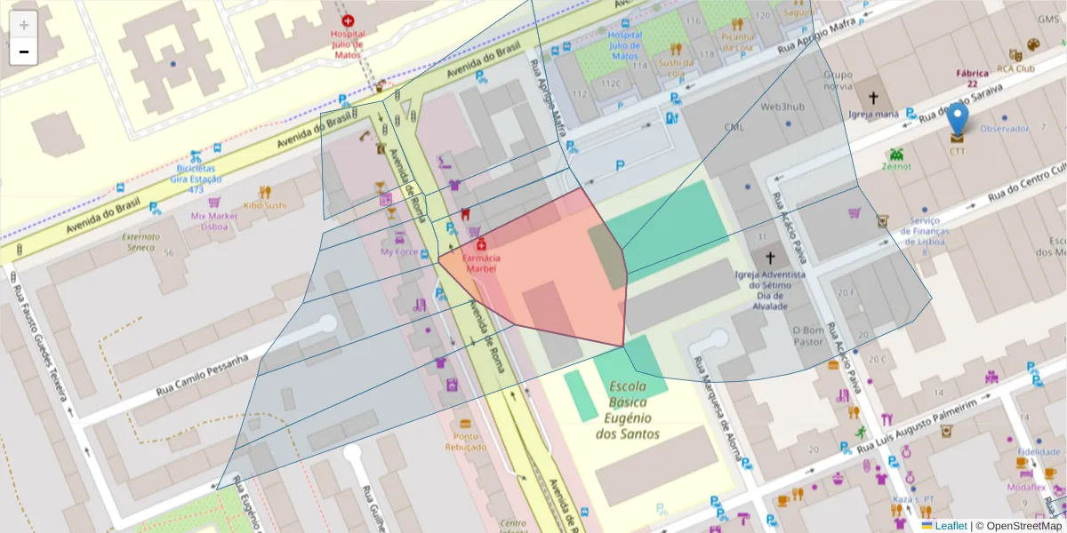 Mapa detalhado do código postal 1700-346 São João de Brito com limites, códigos postais vizinhos e agências dos correios