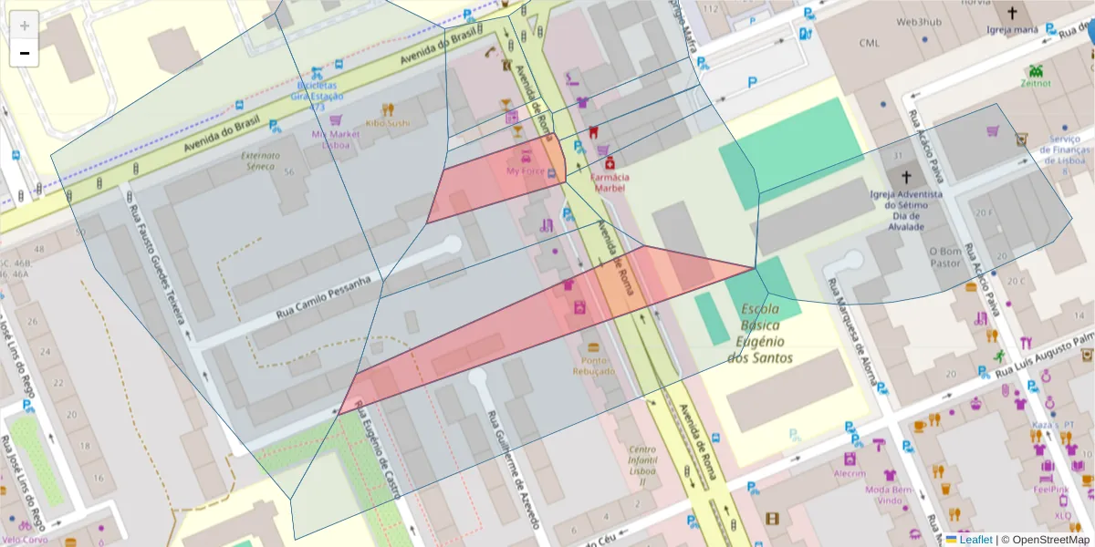Mapa detalhado do código postal 1700-346 com limites, códigos postais vizinhos e agências dos correios