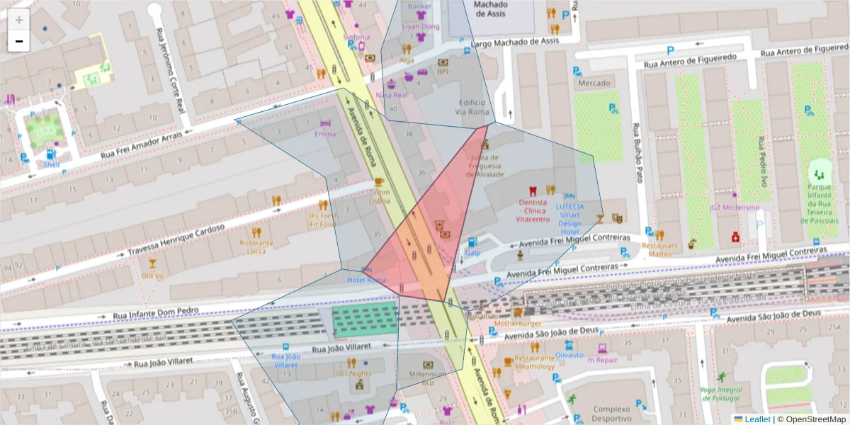 Mapa detalhado do código postal 1700-347 com limites, códigos postais vizinhos e agências dos correios