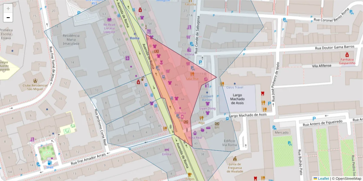 Mapa detalhado do código postal 1700-348 com limites, códigos postais vizinhos e agências dos correios