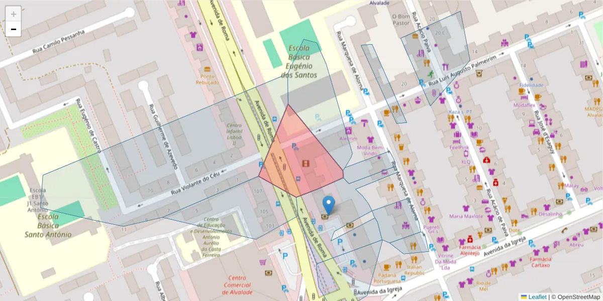 Mapa detalhado do código postal 1700-352 com limites, códigos postais vizinhos e agências dos correios
