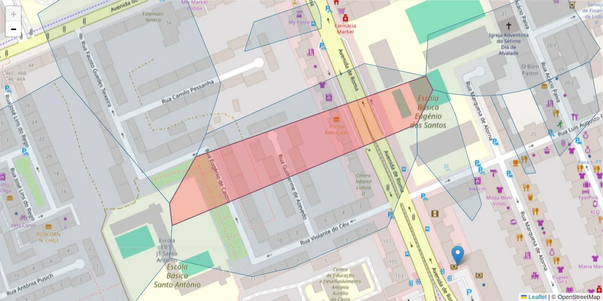 Mapa detalhado do código postal 17000-346 com limites, códigos postais vizinhos e agências dos correios