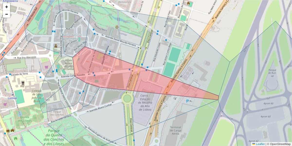 Mapa detalhado do código postal 1750-044 Lumiar com limites, códigos postais vizinhos e agências dos correios