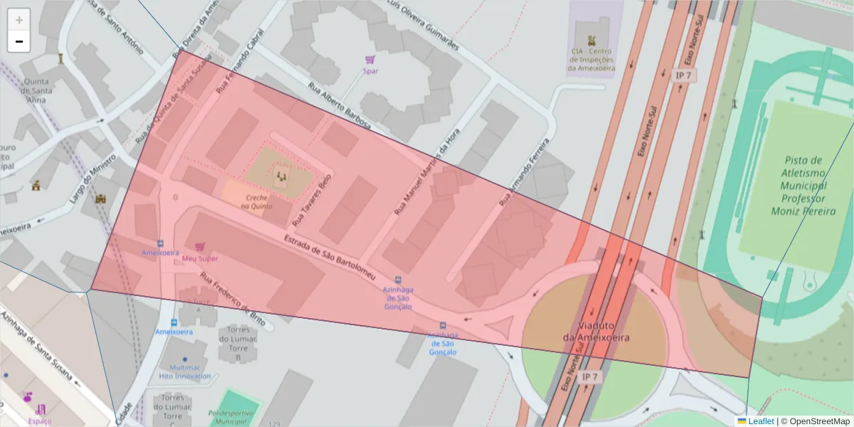 Mapa detalhado do código postal 1750-065 com limites, códigos postais vizinhos e agências dos correios