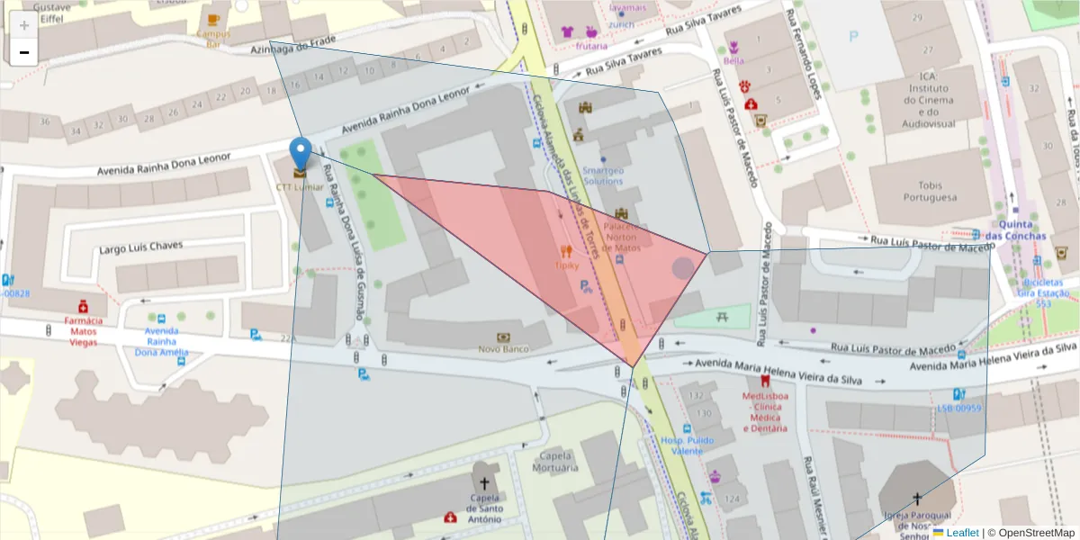Mapa detalhado do código postal 1750-142 com limites, códigos postais vizinhos e agências dos correios