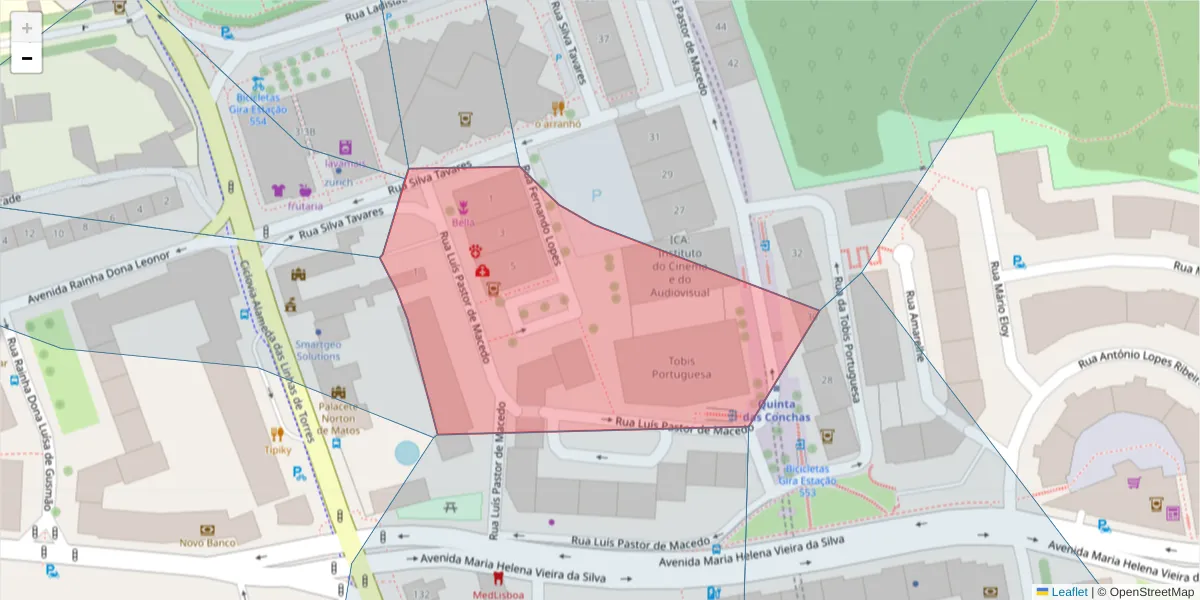 Mapa detalhado do código postal 1750-155 com limites, códigos postais vizinhos e agências dos correios