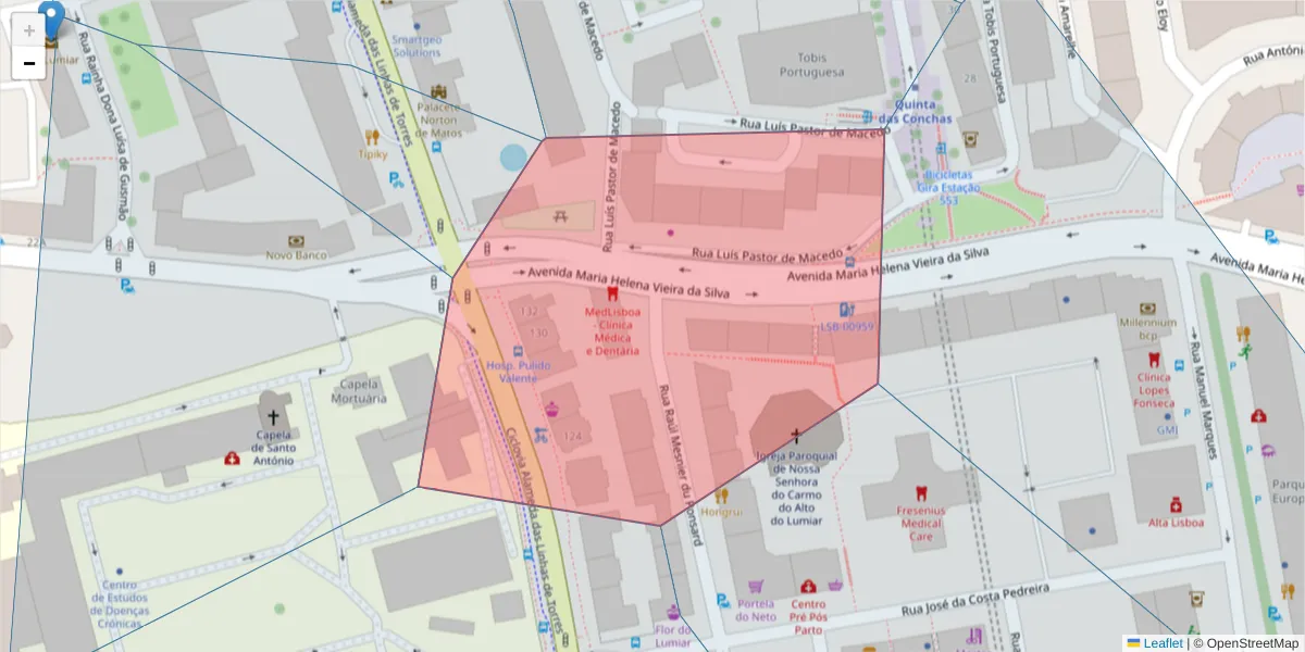 Mapa detalhado do código postal 1750-181 com limites, códigos postais vizinhos e agências dos correios