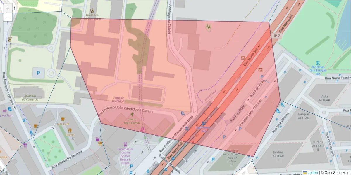 Mapa detalhado do código postal 1750-230 com limites, códigos postais vizinhos e agências dos correios