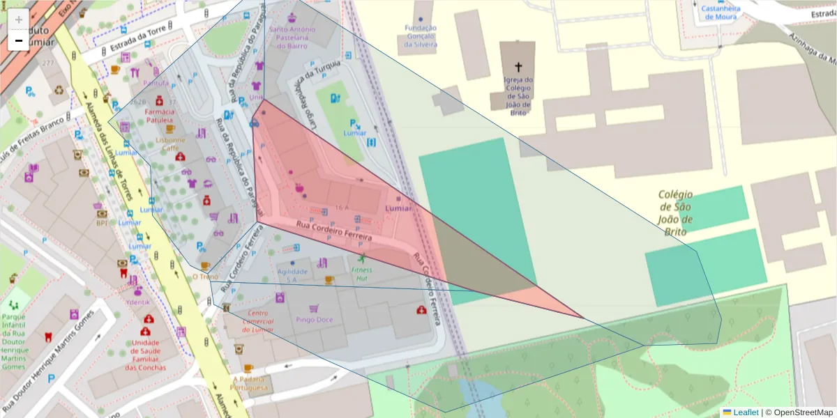 Mapa detalhado do código postal 1750-249 com limites, códigos postais vizinhos e agências dos correios
