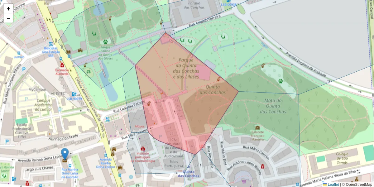 Mapa detalhado do código postal 1750-287 com limites, códigos postais vizinhos e agências dos correios