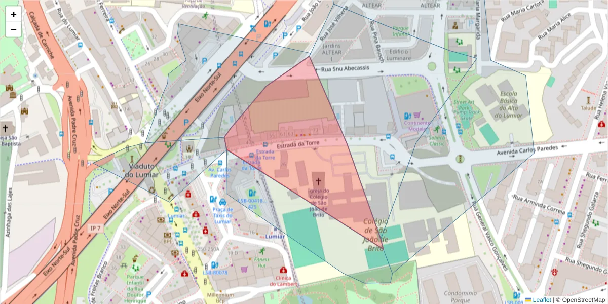 Mapa detalhado do código postal 1750-296 com limites, códigos postais vizinhos e agências dos correios