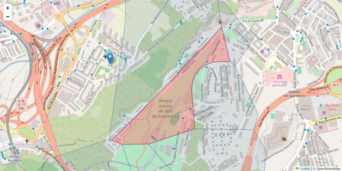Mapa detalhado do código postal 1750-396 com limites, códigos postais vizinhos e agências dos correios
