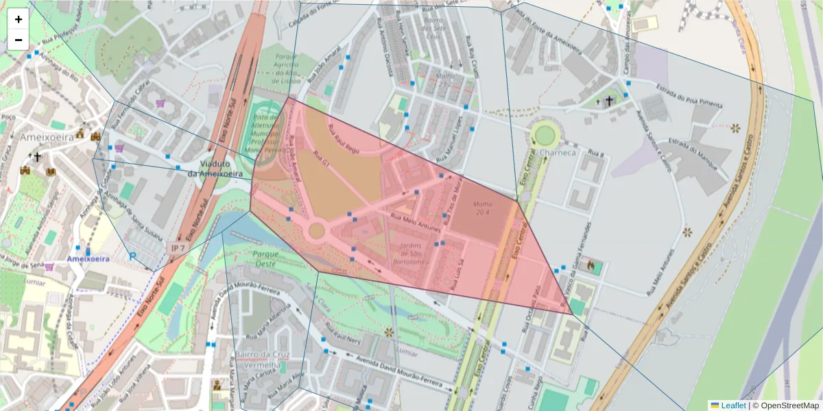 Mapa detalhado do código postal 1750-473 Charneca com limites, códigos postais vizinhos e agências dos correios