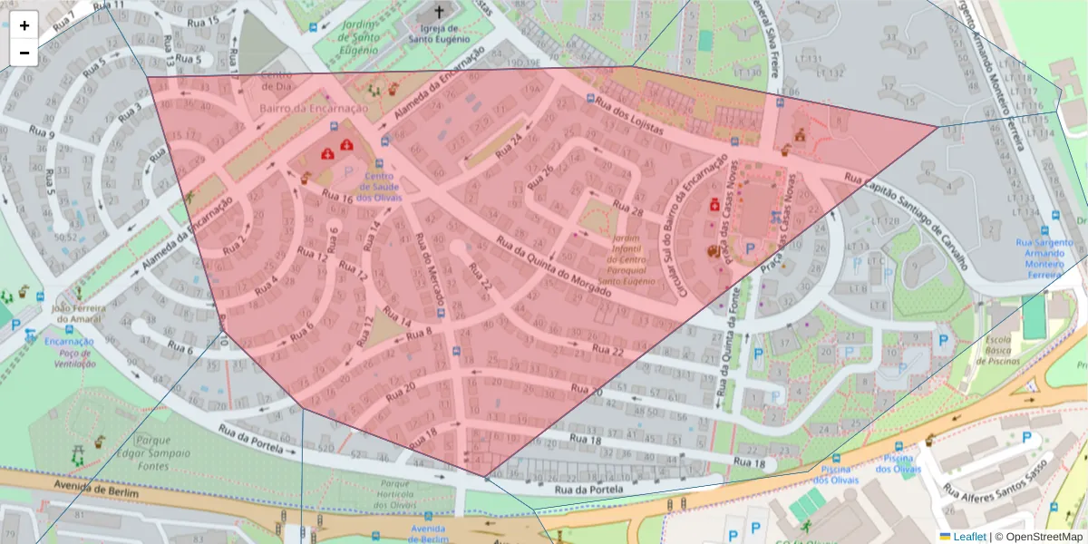Mapa detalhado do código postal 1800-053 Santa Maria dos Olivais com limites, códigos postais vizinhos e agências dos correios