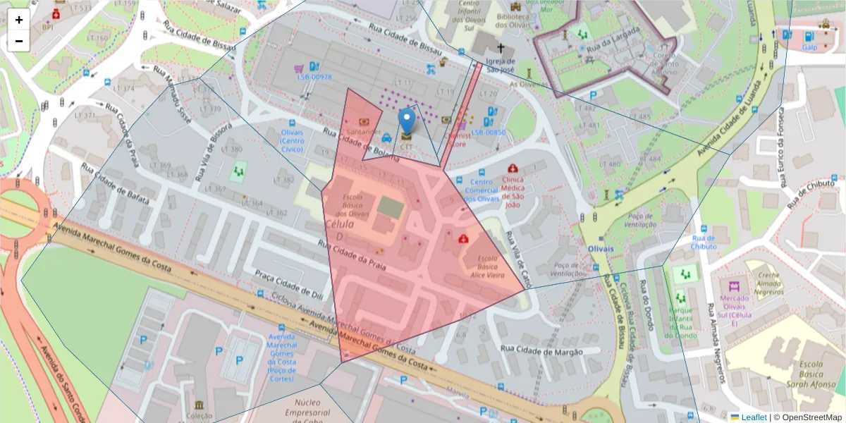Mapa detalhado do código postal 1800-077 com limites, códigos postais vizinhos e agências dos correios