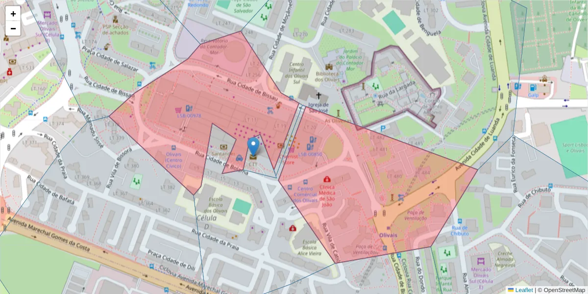 Mapa detalhado do código postal 1800-079 com limites, códigos postais vizinhos e agências dos correios