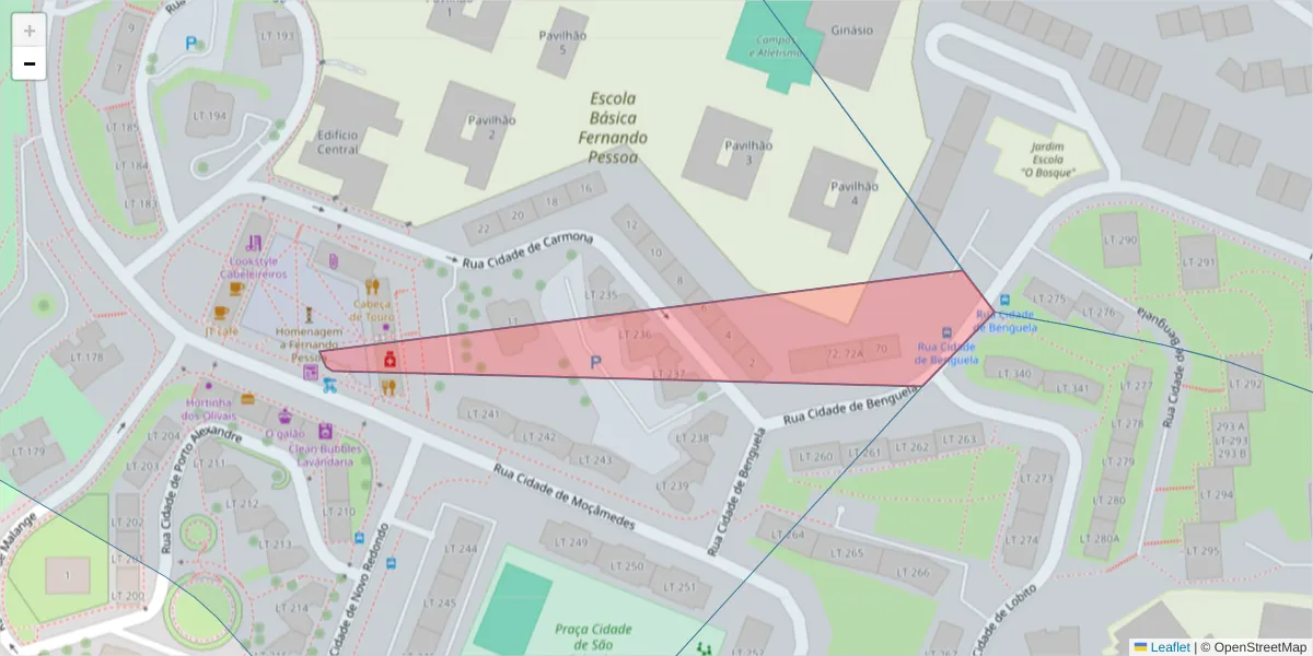 Mapa detalhado do código postal 1800-100 com limites, códigos postais vizinhos e agências dos correios