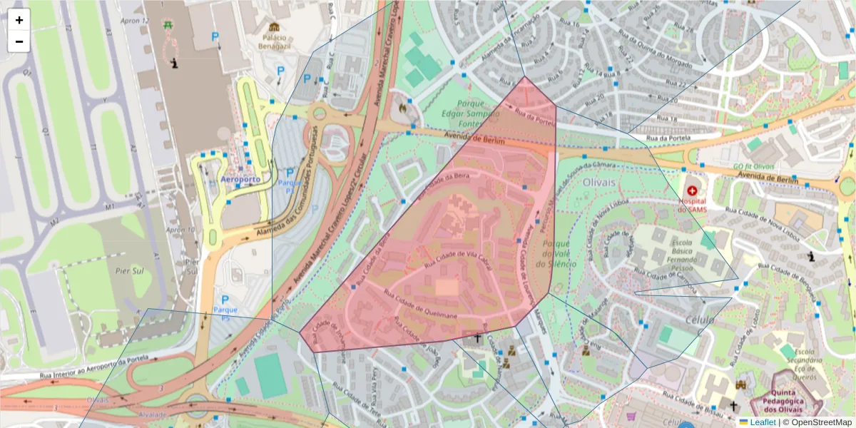 Mapa detalhado do código postal 1800-131 Santa Maria dos Olivais com limites, códigos postais vizinhos e agências dos correios