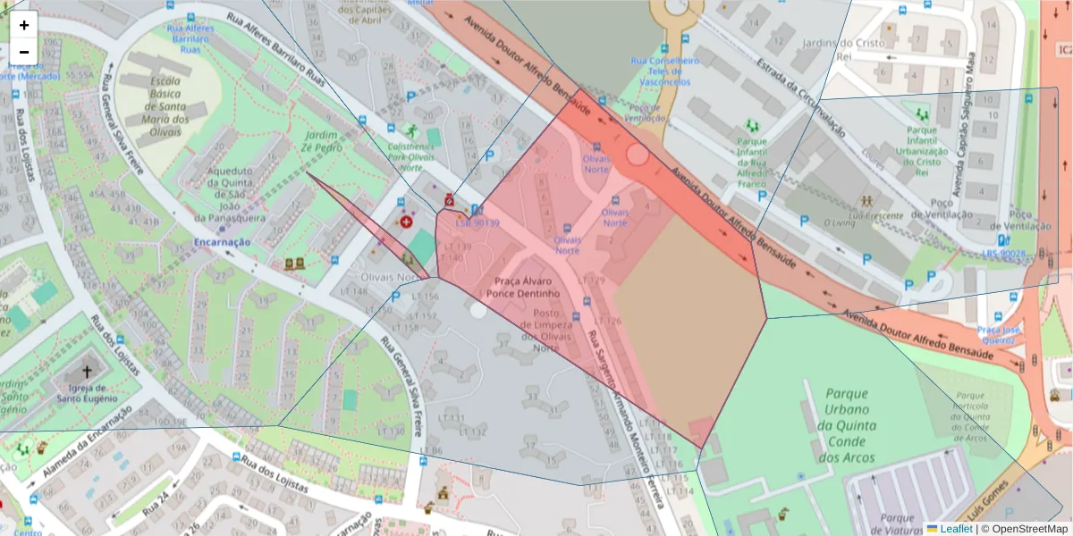 Mapa detalhado do código postal 1800-210 com limites, códigos postais vizinhos e agências dos correios