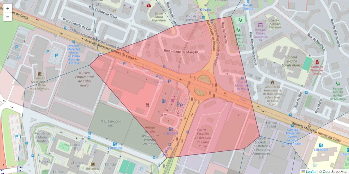 Mapa detalhado do código postal 1800-255 com limites, códigos postais vizinhos e agências dos correios
