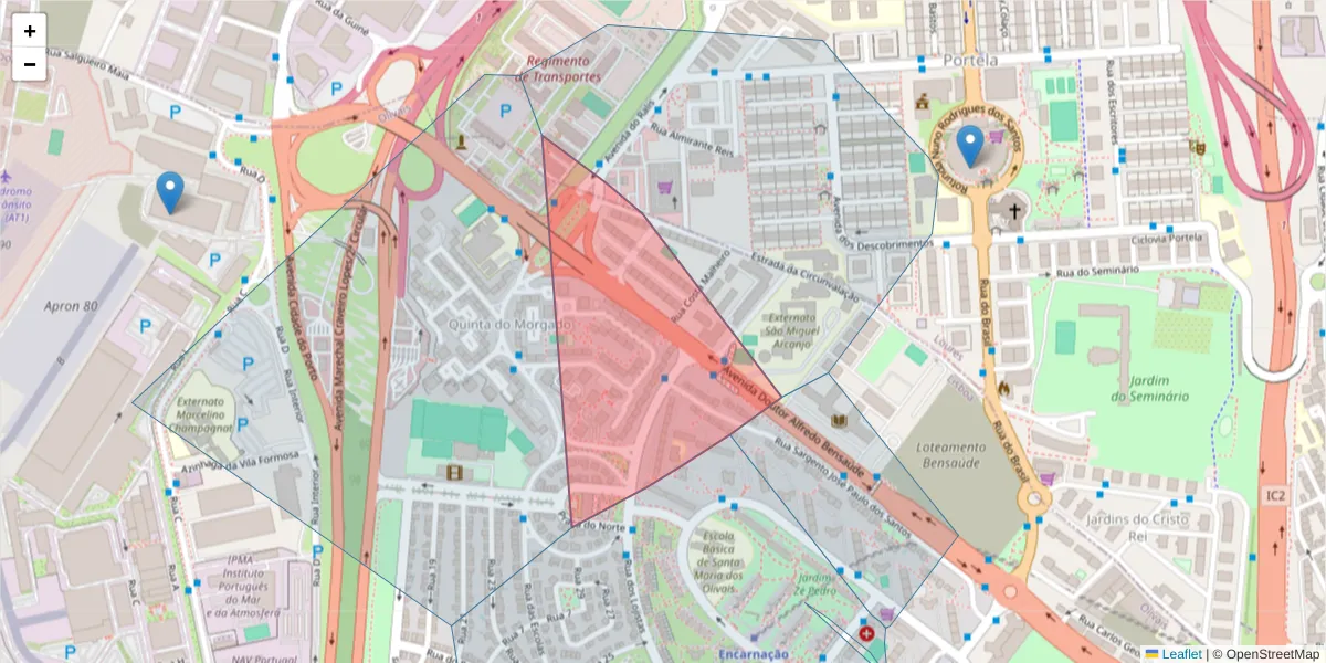 Mapa detalhado do código postal 1800-412 com limites, códigos postais vizinhos e agências dos correios
