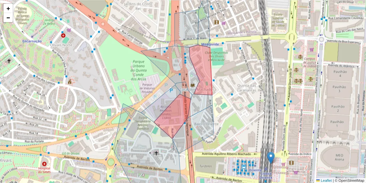 Mapa detalhado do código postal 1800-919 com limites, códigos postais vizinhos e agências dos correios