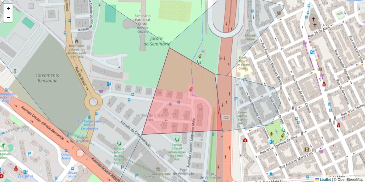 Mapa detalhado do código postal 1885-091 com limites, códigos postais vizinhos e agências dos correios