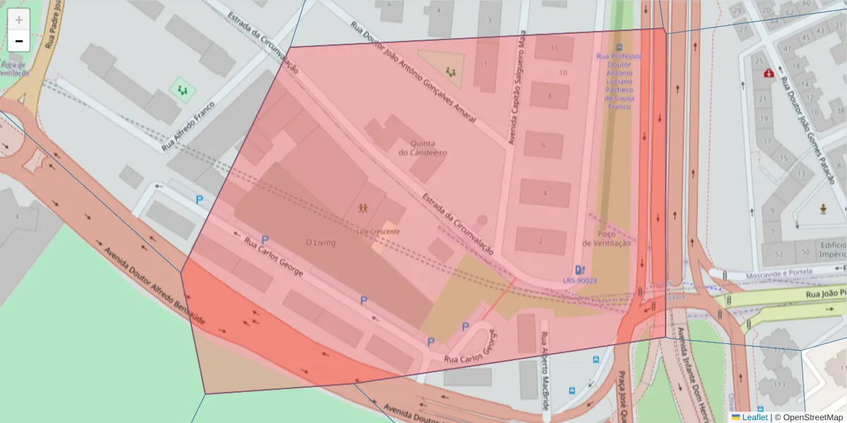 Mapa detalhado do código postal 1885-092 com limites, códigos postais vizinhos e agências dos correios