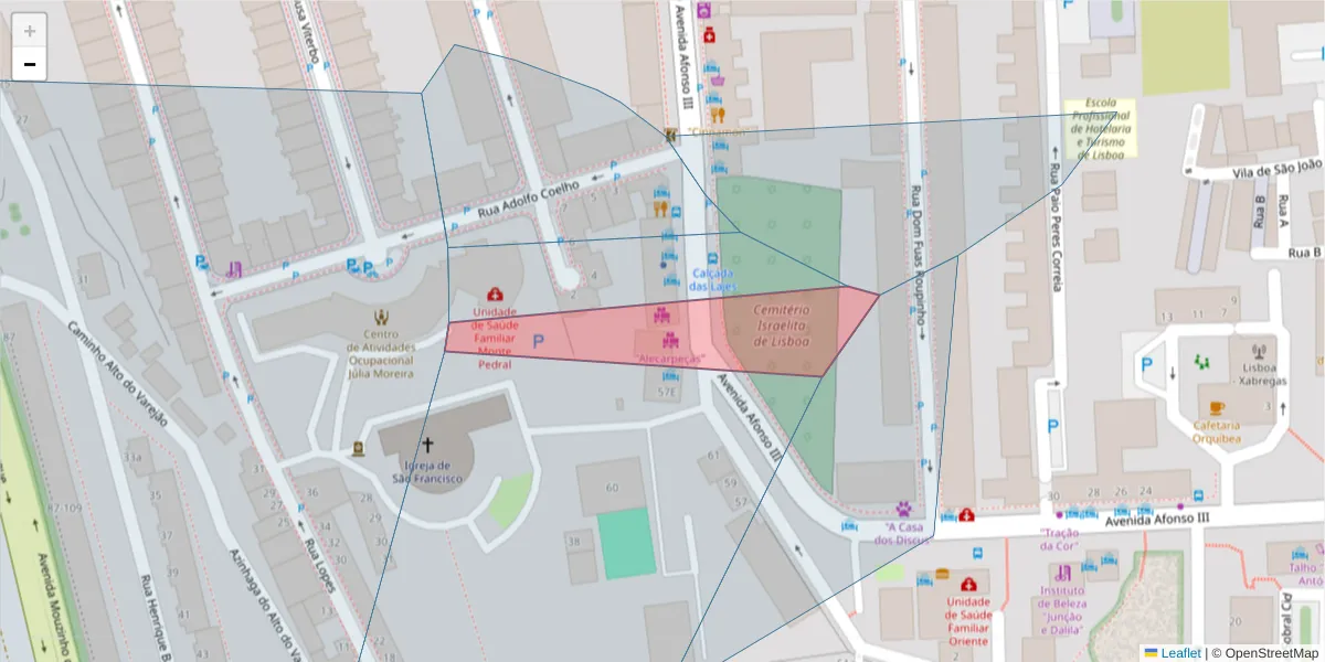 Mapa detalhado do código postal 190-041 com limites, códigos postais vizinhos e agências dos correios