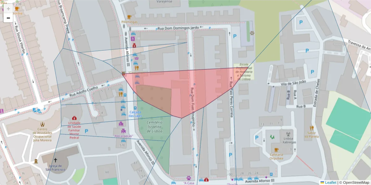Mapa detalhado do código postal 1900-038 com limites, códigos postais vizinhos e agências dos correios