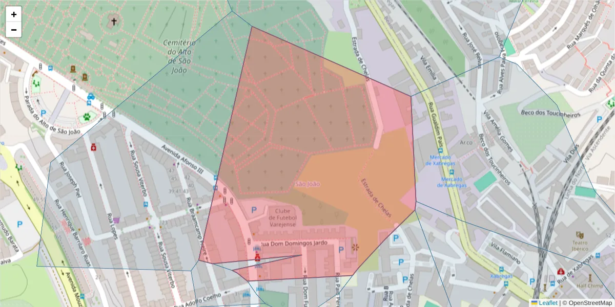 Mapa detalhado do código postal 1900-048 com limites, códigos postais vizinhos e agências dos correios