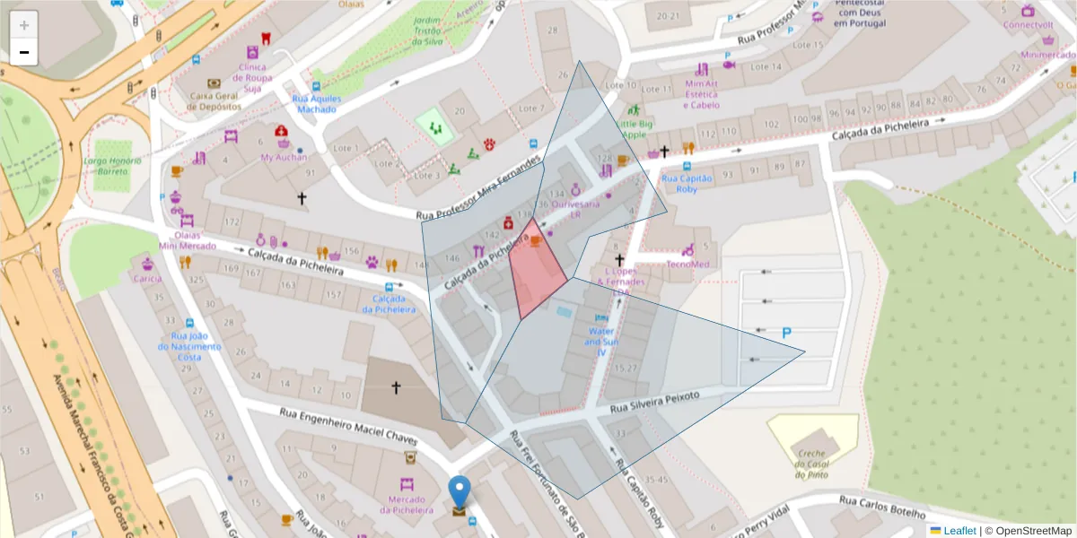 Mapa detalhado do código postal 1900-110 Beato com limites, códigos postais vizinhos e agências dos correios