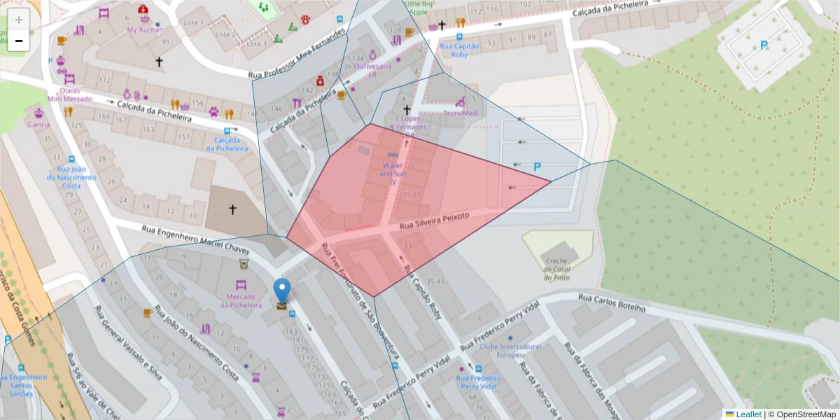 Mapa detalhado do código postal 1900-111 com limites, códigos postais vizinhos e agências dos correios