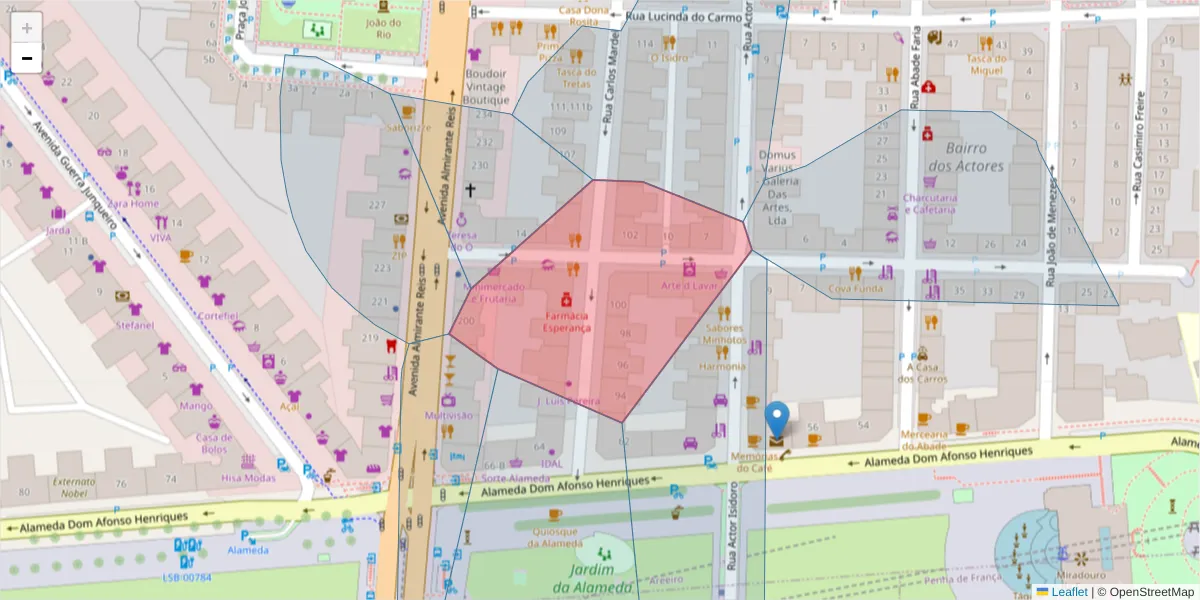 Mapa detalhado do código postal 1900-119 Alto do Pina com limites, códigos postais vizinhos e agências dos correios
