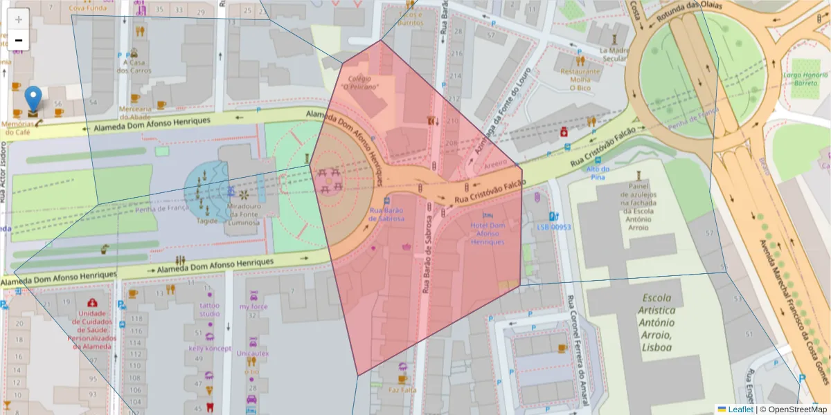 Mapa detalhado do código postal 1900-172 com limites, códigos postais vizinhos e agências dos correios