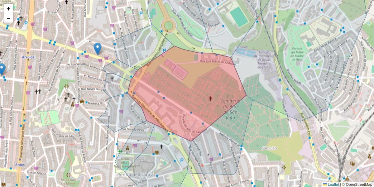 Mapa detalhado do código postal 1900-339 com limites, códigos postais vizinhos e agências dos correios