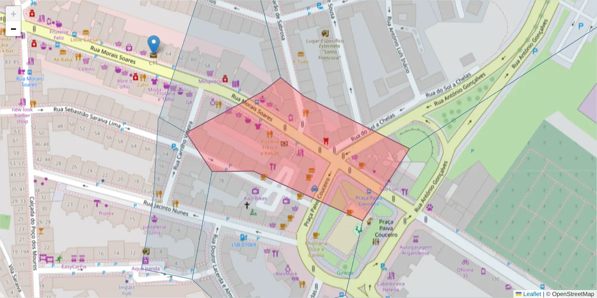Mapa detalhado do código postal 1900-341 com limites, códigos postais vizinhos e agências dos correios