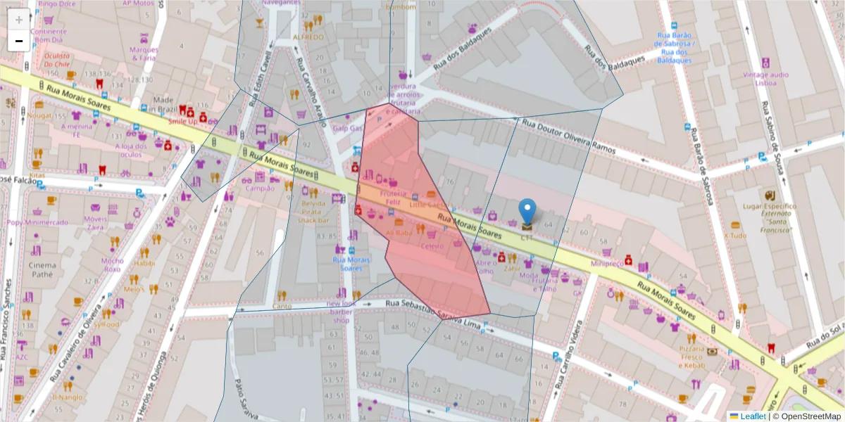 Mapa detalhado do código postal 1900-342 com limites, códigos postais vizinhos e agências dos correios